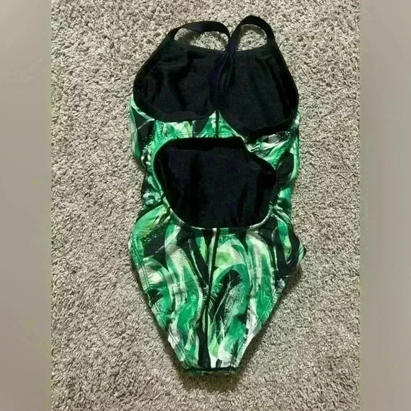 Dolfin XtraSleek Girls Supernova Green V-2 Back One Piece Swimsuit Size 5 Youth - Picture 2 of 6
